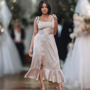 NWT Show Me Your Mumu Claire Midi Dress in Champagne Luxe Satin